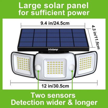 Solar LED Outdoor Light with Motion Sensor | Triple Heads & Modes | IP65 Waterproof