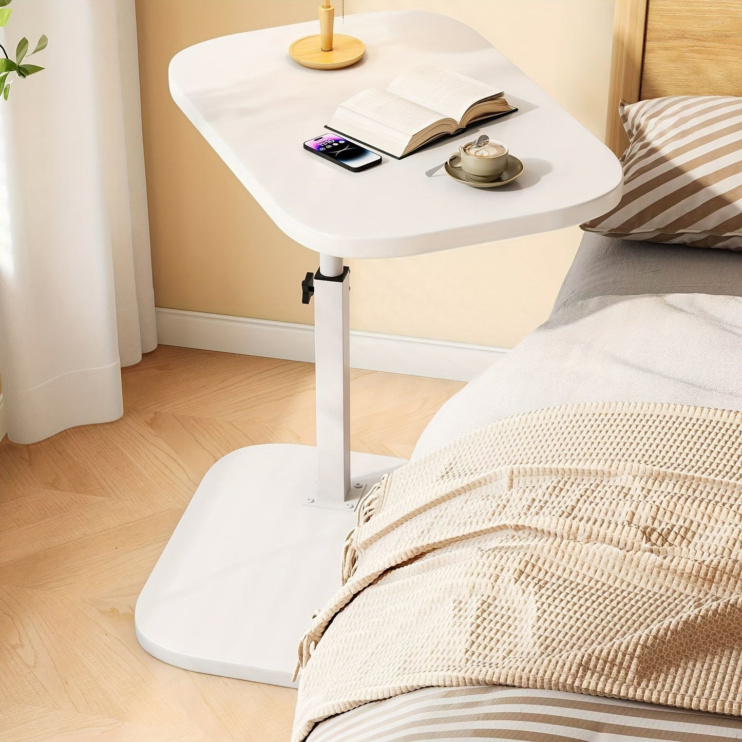 Wooden Side Table with Metal Frame – Adjustable Comfort Design