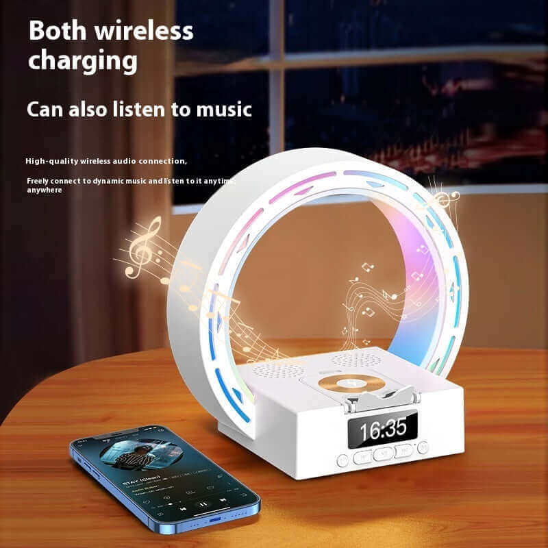 4-in-1 Bluetooth Speaker with Charging Pad, Alarm Clock & Bedside Lamp