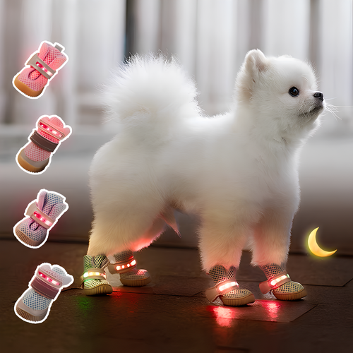 BrightPaw Light-Up Dog Booties - Set of 4 with Non-Slip Sole