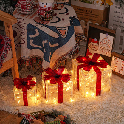Illuminated Christmas Gift Boxes – Set of 3 LED Glow Boxes for Indoor & Outdoor