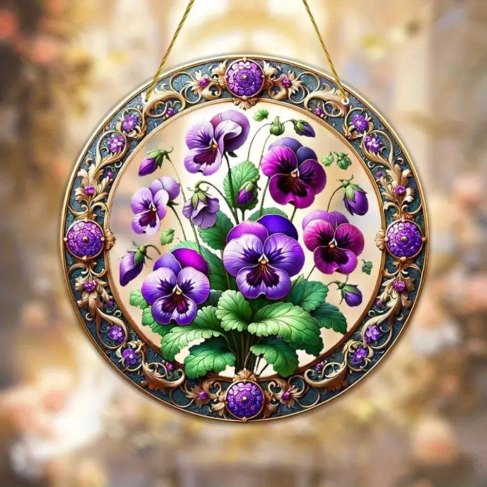 Acrylic Window Hanger | Floral Sun Catcher | Round Winter & Christmas Decor