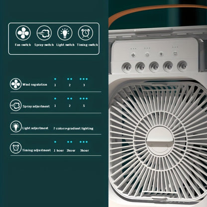 Compact Air Cooler for Home and Office - 3-Speed Hydrocooling Fan with 5 Humidifier Spray Heads