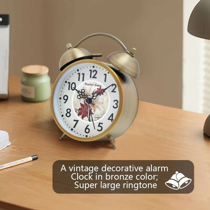 Scandinavian Vintage Twin Bell Alarm Clock with Luminous Metal Design