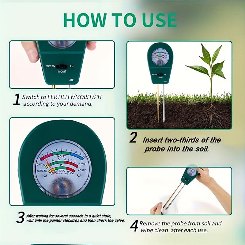 Three-in-One Soil Tester for Garden Use