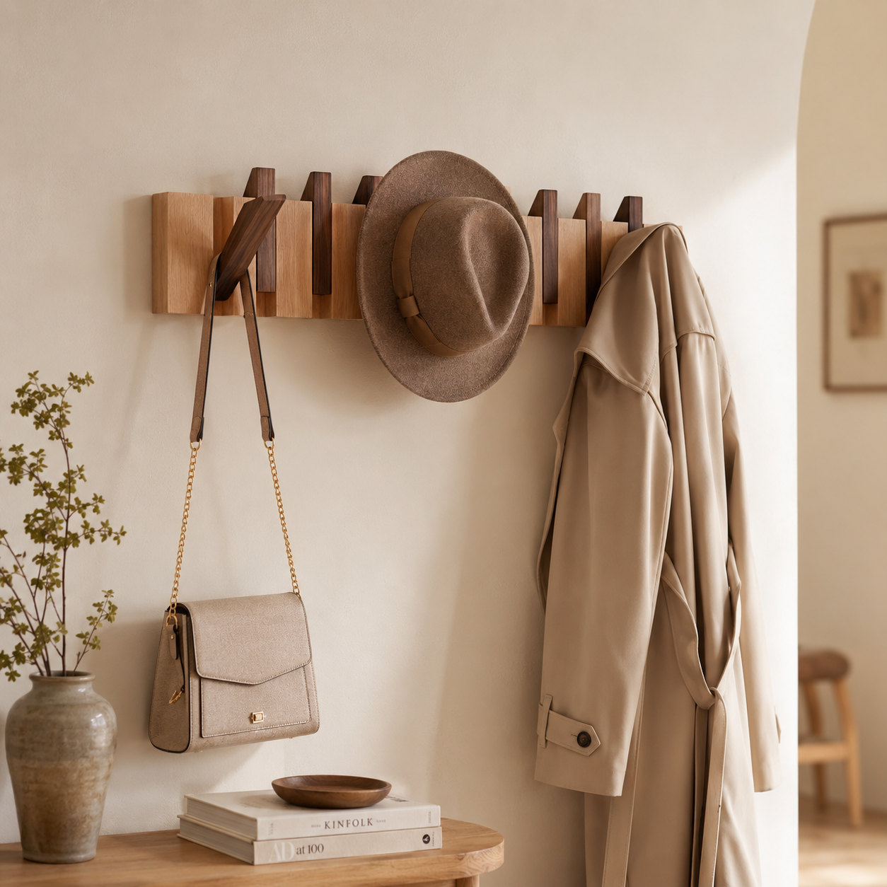 Wall-Mounted Piano Hanger Rack - Space-Saving Wooden Design