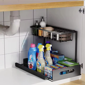 Under-Sink Organizer with 2-Tier Pull-Out Design