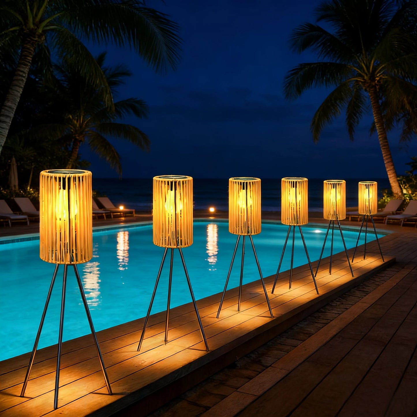 Handcrafted Solar Floor Lamp in Rattan Weave