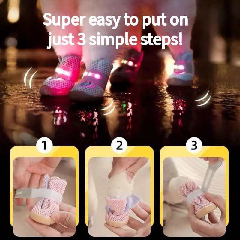 BrightPaw Light-Up Dog Booties - Set of 4 with Non-Slip Sole