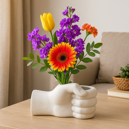 Ceramic Flower Vase with Artistic Hand Gesture Design