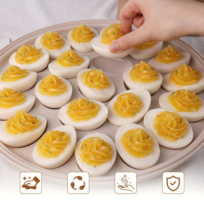 3-Piece Round Deviled Egg Serving Platters – Brown Carrier with Lid, Holds 22 Eggs