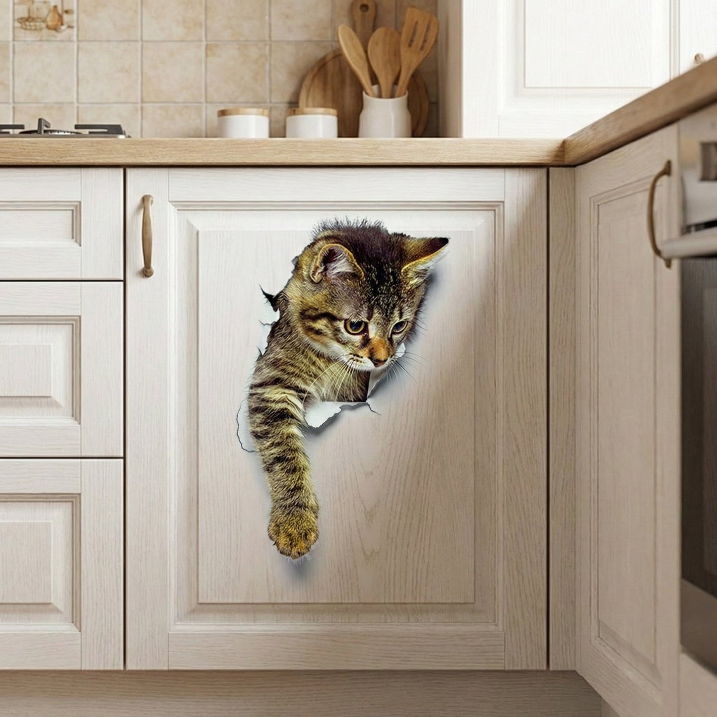 Whimsical Cat Illusion Toilet Lid Sticker