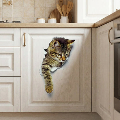 Whimsical Cat Illusion Toilet Lid Sticker