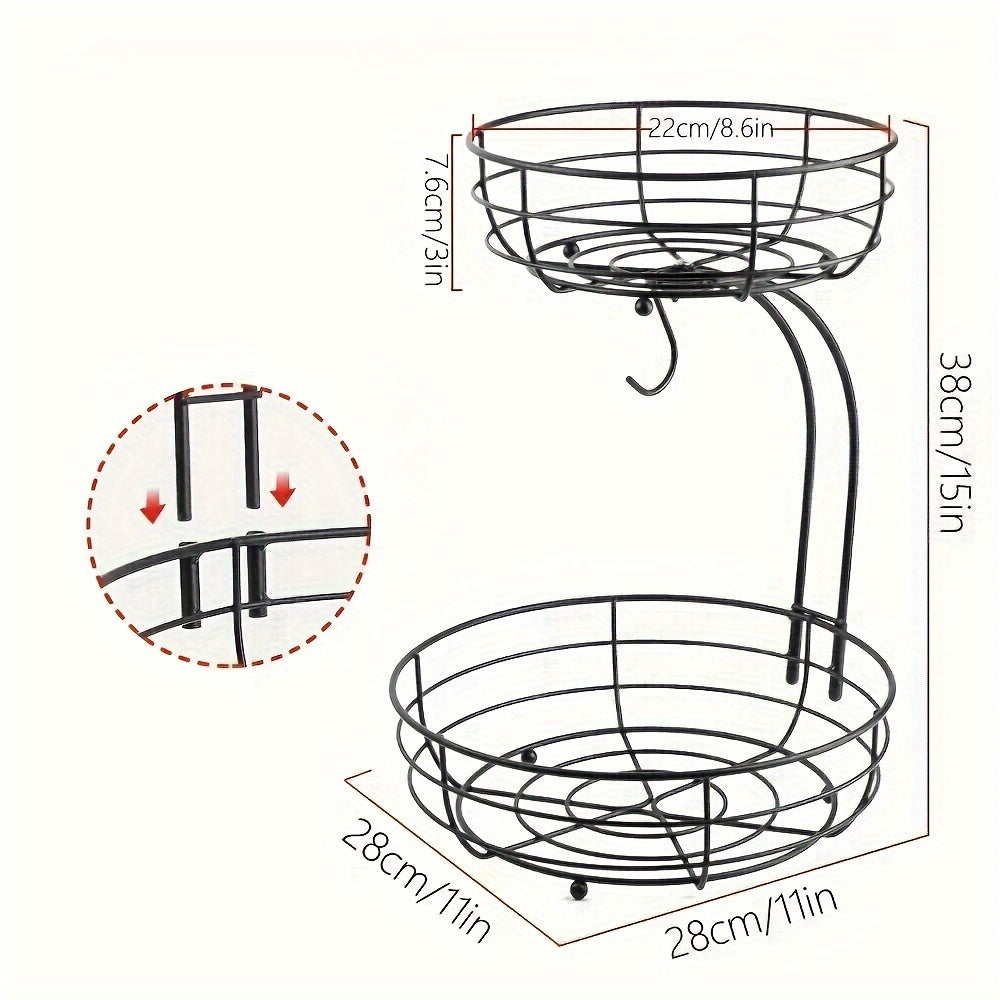 2-Tier Oval Fruit Basket with Banana Stand – Metal Kitchen Storage