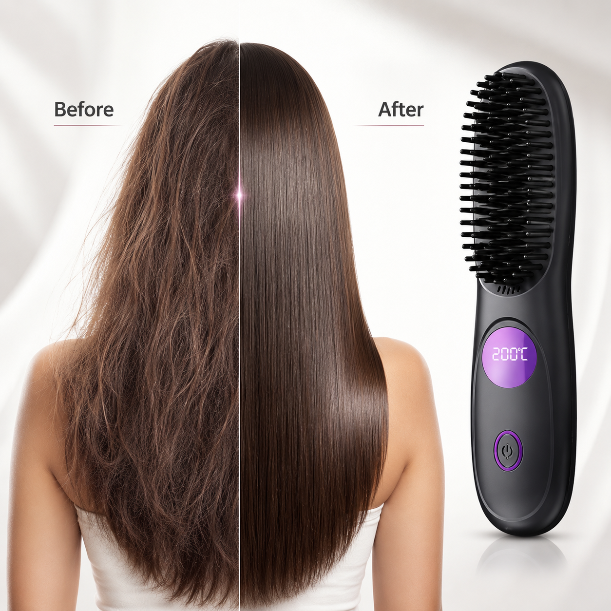 LED Display Cordless Hair Straightening Brush