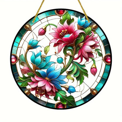 Acrylic Window Hanger | Floral Sun Catcher | Round Winter & Christmas Decor