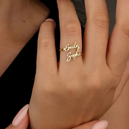 Customizable Dual-Name Ring | Stainless Steel with 18K Gold Finish | Adjustable Size | Available in Gold, Silver & Rose Gold