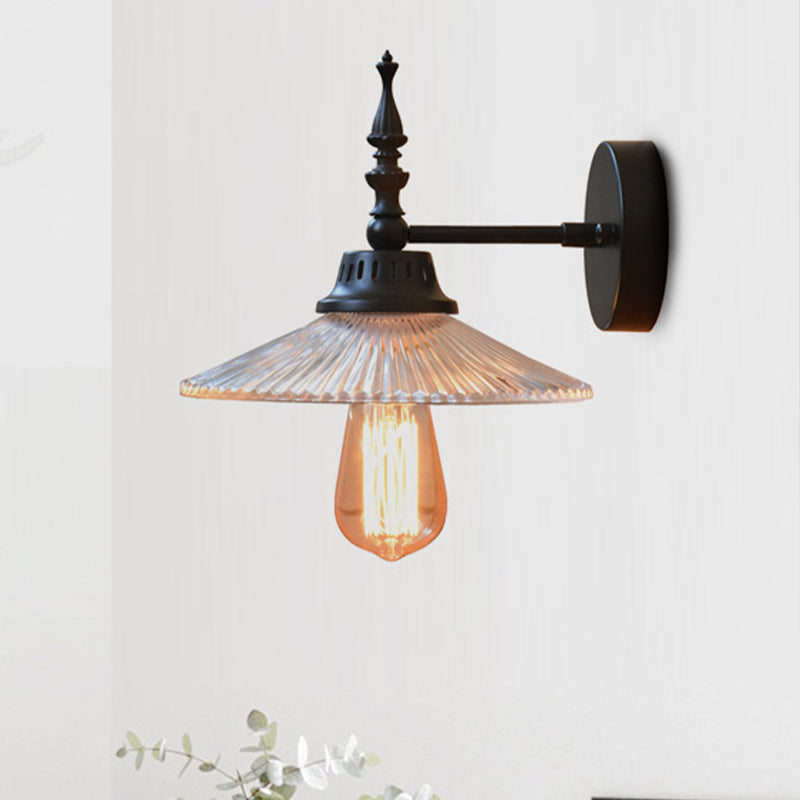 Industrial Wall Lamp with Clear and Green Glass Cone Shade for Living Room