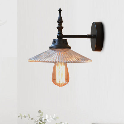 Industrial Wall Lamp with Clear and Green Glass Cone Shade for Living Room