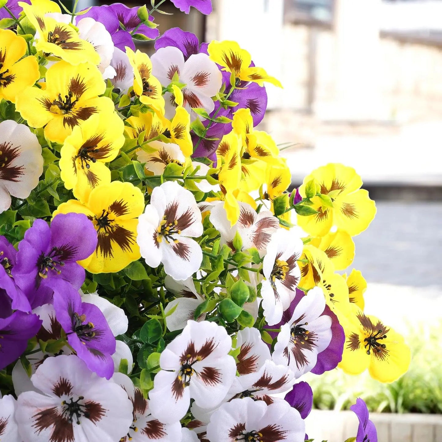 Artificial Pansy Flower Bouquet | Weather-Resistant Spring Garden Decor | Polyester Material