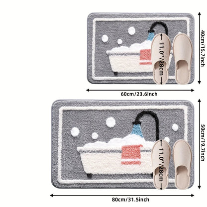 Soft, Water-Absorbent Rectangular Bath Mat with Non-Slip TPR Backing – 2.5 cm Thick, Machine Washable
