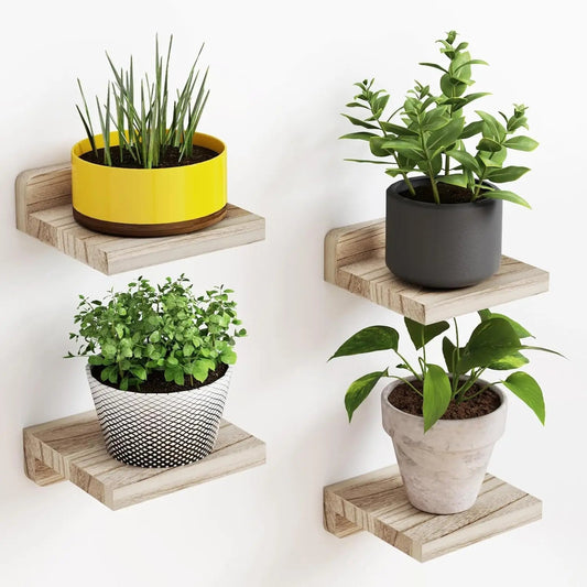 4-Piece Wall Shelf Set | Floating Wooden Shelves | Rustic Boho Style | 12.7 cm Mini Shelves with Two Mounting Options