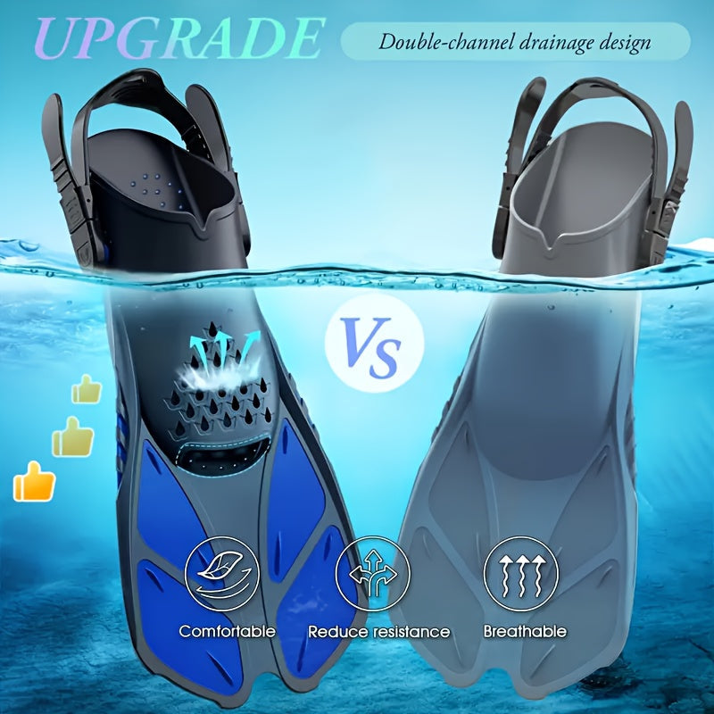 Snorkel and Swim Fins with Adjustable Straps, Open Heel & Compact Design - Ideal for Travel and Water Sports
