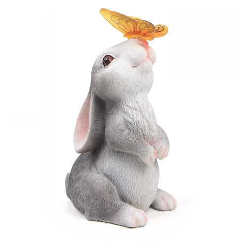 Solar Garden Bunny Statue with LED Butterfly | Waterproof Plastic