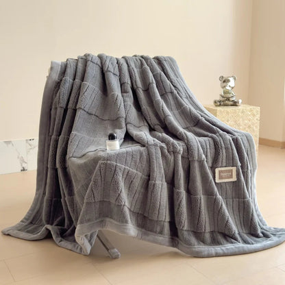 Reversible Velvet Comfort Blanket | Jacquard Coral Fleece Winter Throw | Soft, Warm & Luxurious for Sofa and Bed