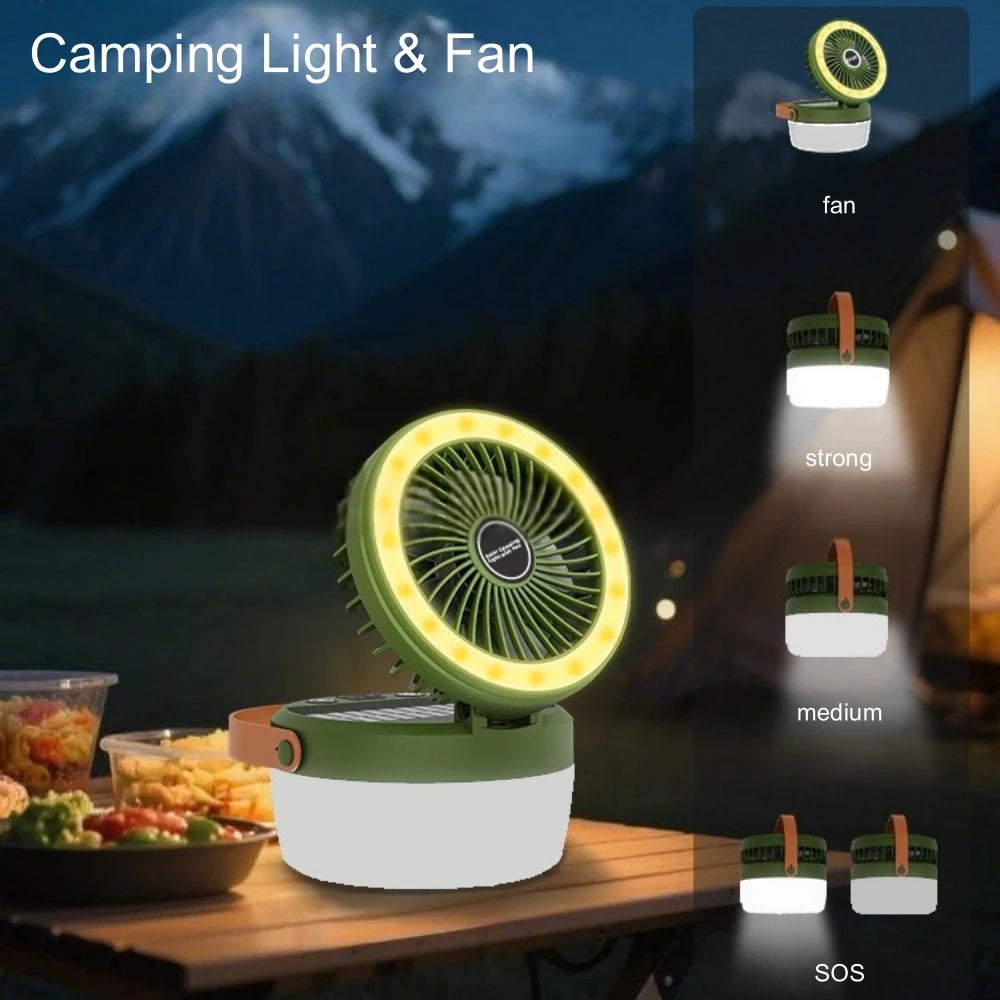 Solar-Powered Camping Light with Fan | Portable Tent Lantern with 3 Speeds