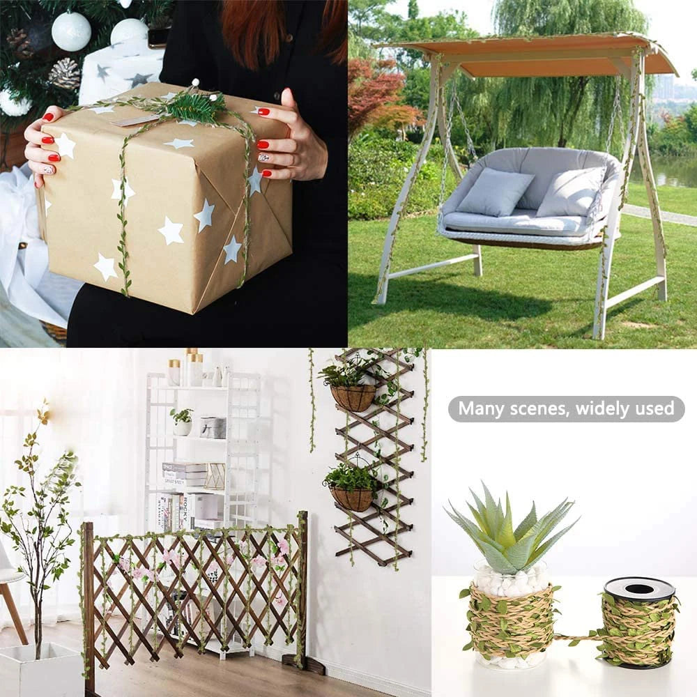 Artificial Leaf Garland | Jute and Rattan Decorative Rope | 10 m DIY Home Decor for Weddings & Parties