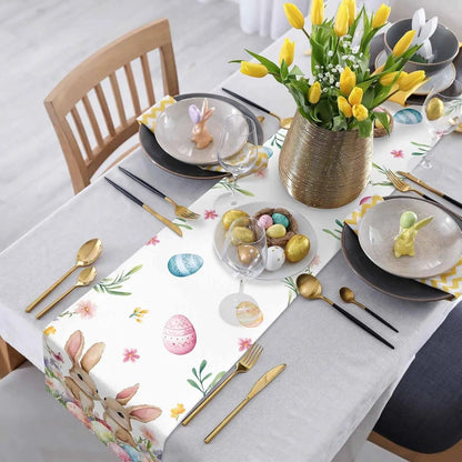 Easter Bunny and Colorful Eggs Table Runner | Linen Spring Decor 150x33cm - 200x33cm