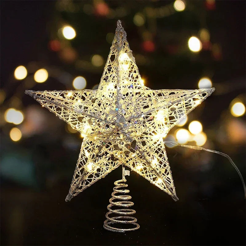 Christmas Star Tree Topper | Battery Operated LED Lights | Warm White | Metal Wire Frame