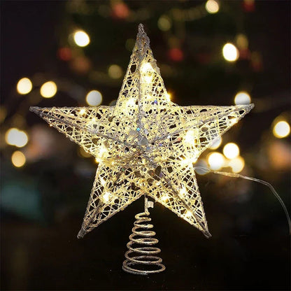 Christmas Star Tree Topper | Battery Operated LED Lights | Warm White | Metal Wire Frame