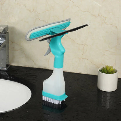 4-in-1 Window Cleaning Kit | Dual-Sided Squeegee with Sponge and Brush