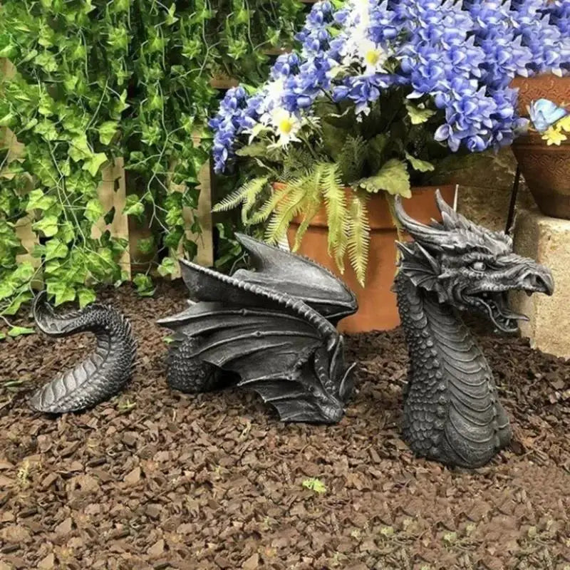 Resin Dragon Garden Statue | Gothic Fantasy Sculpture | Outdoor Decor