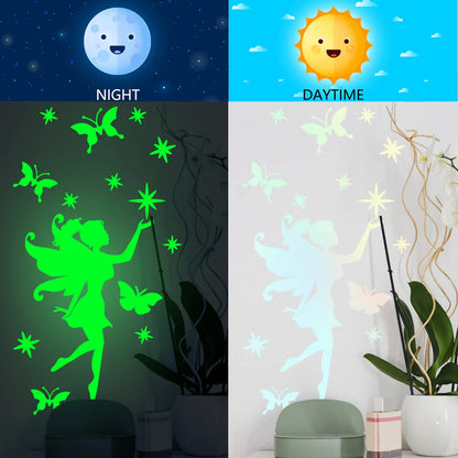 Glow-in-the-Dark Fairy and Star Wall Stickers for Kids | PVC | Set of 2, 19x28 cm