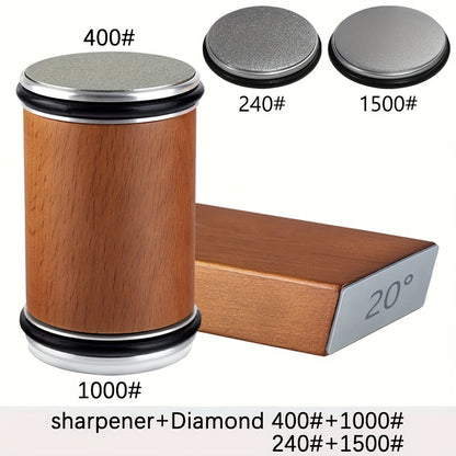 DuoSharp Sharpening Stone Set with Magnetic Holder | Diamond Stone | 15° & 20° Angles | Wood & Metal