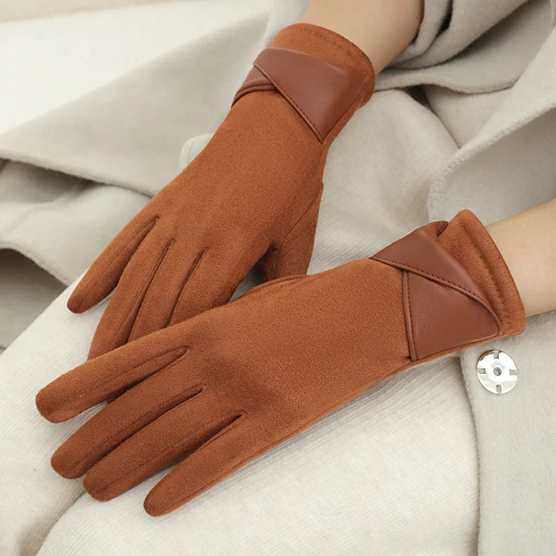 Women's Winter Gloves in Velvet | Soft Touchscreen-Compatible with Bow | Cozy, Stylish & Comfortable for Daily Use, Driving & Cycling