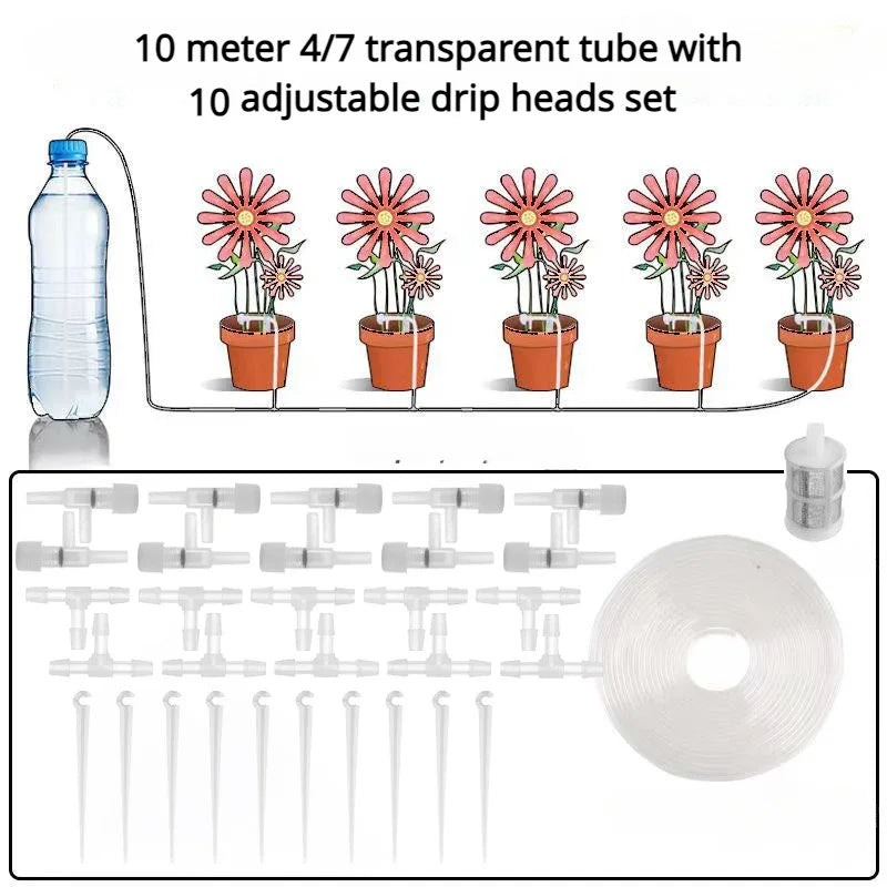 Automatic Irrigation System with Adjustable Drip Watering for Balcony and Potted Plants