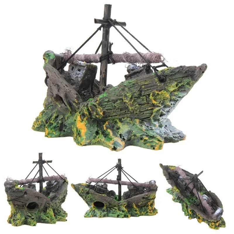 Shipwreck Pirate Ship Aquarium Decor | Resin Ornament | 13 x 5 x 11 cm