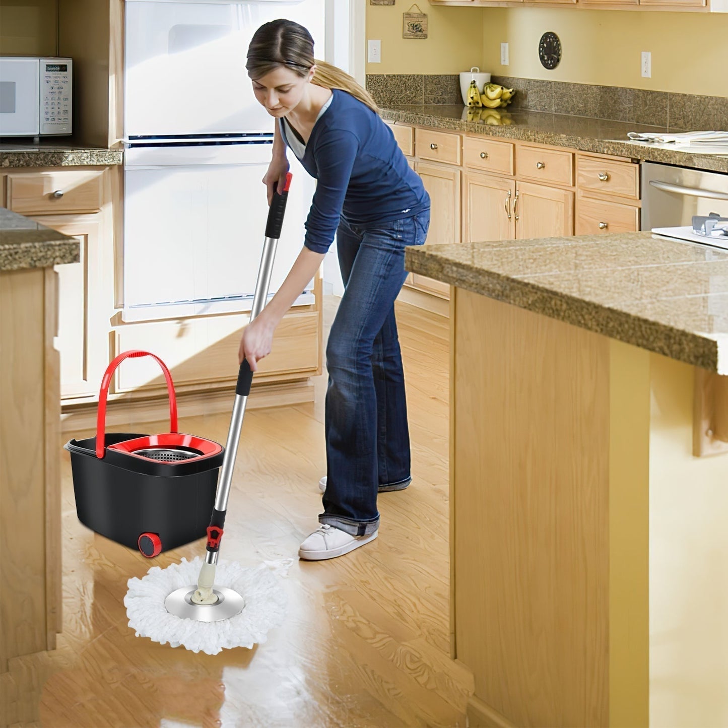 360° Floor Mop Set with Bucket | Dual-Zone Cleaning System