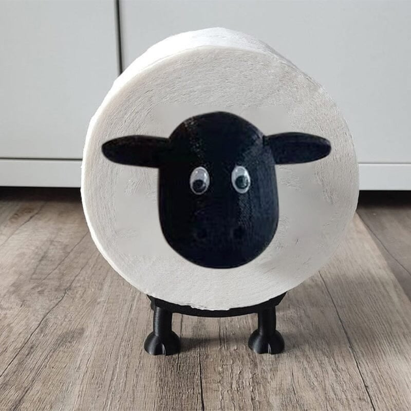 Sheep Design Toilet Paper Holder | Space-Saving & Sturdy | Black Resin