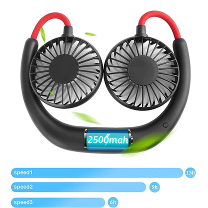Neck Fan with LED Light | Rechargeable via USB | Portable and Hands-Free
