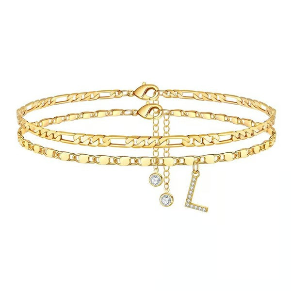 Customizable Layered Anklet | Adjustable & Hypoallergenic | Gold/Silver | 21.5 cm + 5 cm
