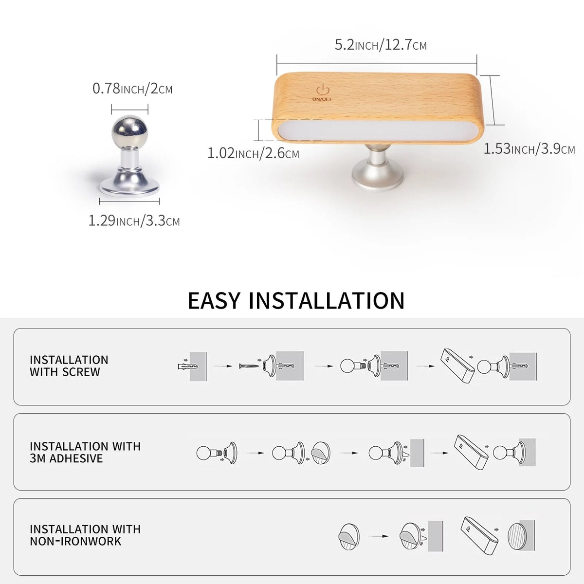 Elegant Wood Magnetic Desk Lamp with 360° Swivel & Rechargeable Power