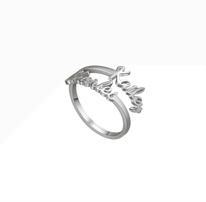 Customizable Dual-Name Ring | Stainless Steel with 18K Gold Finish | Adjustable Size | Available in Gold, Silver & Rose Gold