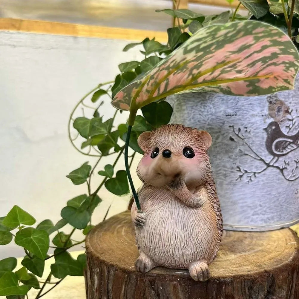 Hand-Painted Hedgehog Garden Decor - Weather-Resistant with Leaf Umbrella