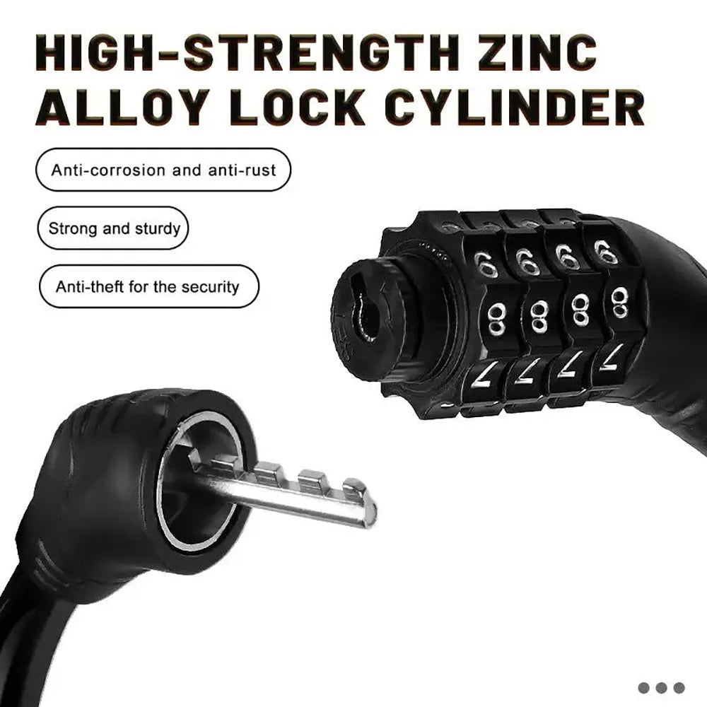 4-Piece Bicycle Cable Lock Set | 4-Digit Combination | Stainless Steel | 10.5–21 cm