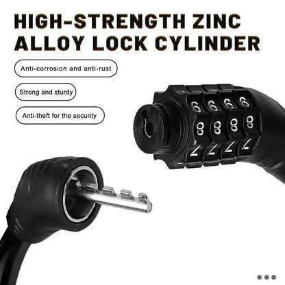 4-Piece Bicycle Cable Lock Set | 4-Digit Combination | Stainless Steel | 10.5–21 cm